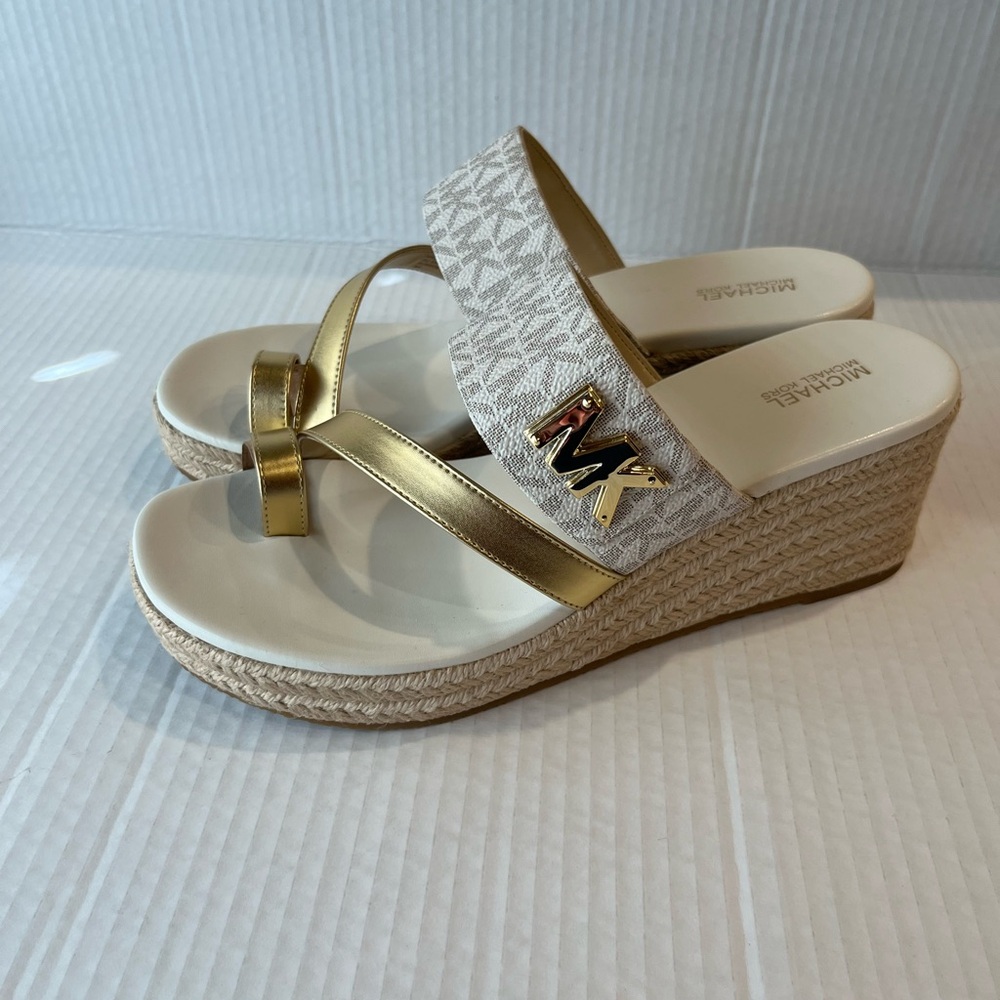 Michael Kors Gold and Cream Wedge Sandals